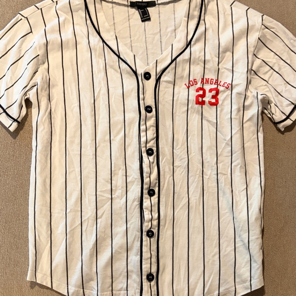 Forever 21 White and Black Striped Button Down Shirt